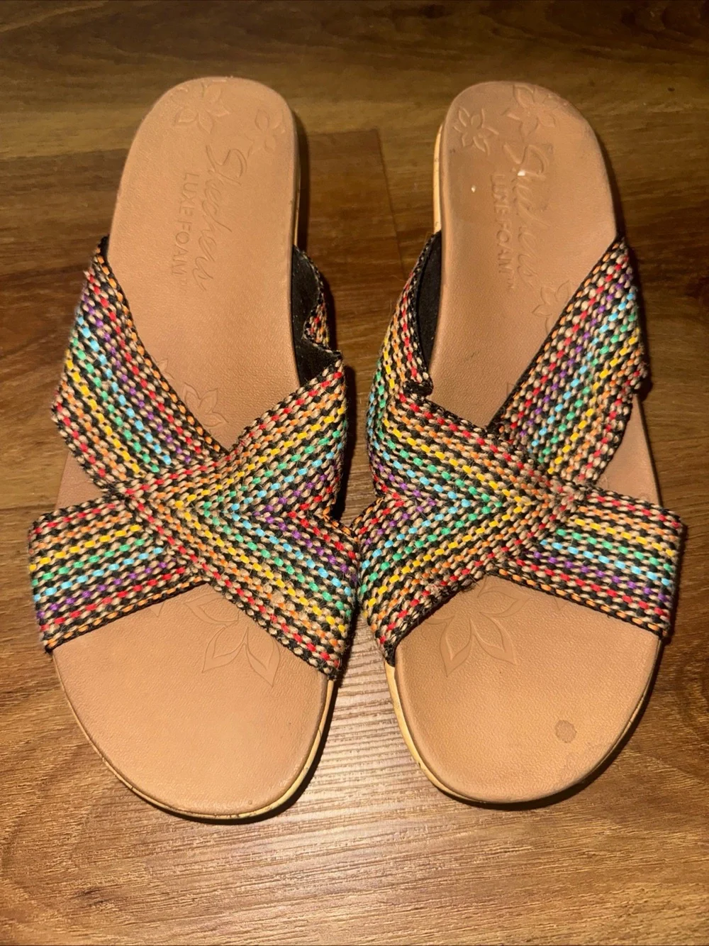 Skechers Beverlee Delighted Rainbow Multi Color Wedge Heel Sandals Womens 9.5